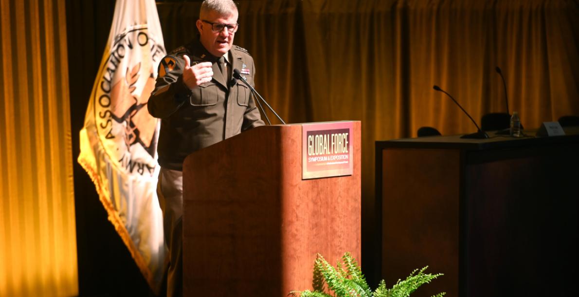 Gen. James Rainey, commanding general of Futures Command, speaks at AUSA Global Force 2024