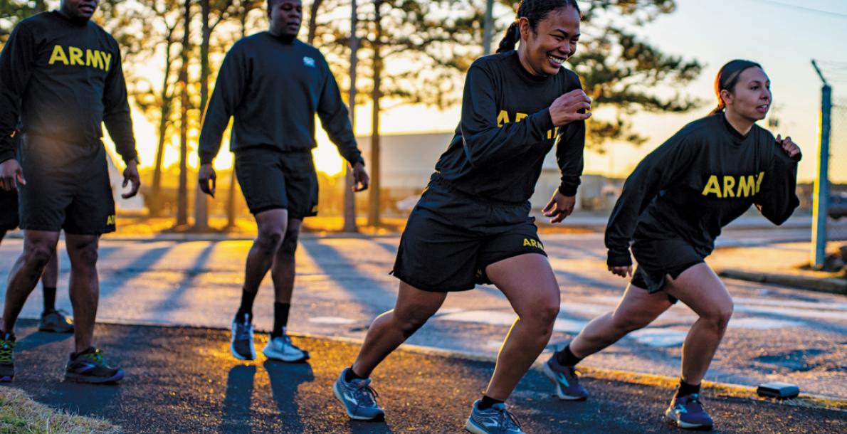 Troops from the 82nd Airborne Division Sustainment Brigade take part in Holistic Health and Fitness physical training at Fort Liberty, North Carolina, formerly known as Fort Bragg. (Credit: U.S. Army/Spc. Vincent Levelev)