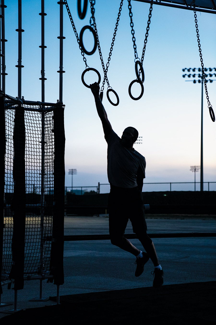 A soldier swings across an obstacle course during U.S. Army North’s Wellness Rodeo in San Antonio. (Credit: U.S. Army/Spc. Noelani Revina)