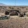 The 4th Squadron, 10th Cavalry Regiment, 3rd Armored Brigade Team, 4th Infantry Division, command post at the National Training Center, Fort Irwin, California. The unit tried to mask its command post by setting up a mock one nearby. (Credit: U.S. Army)