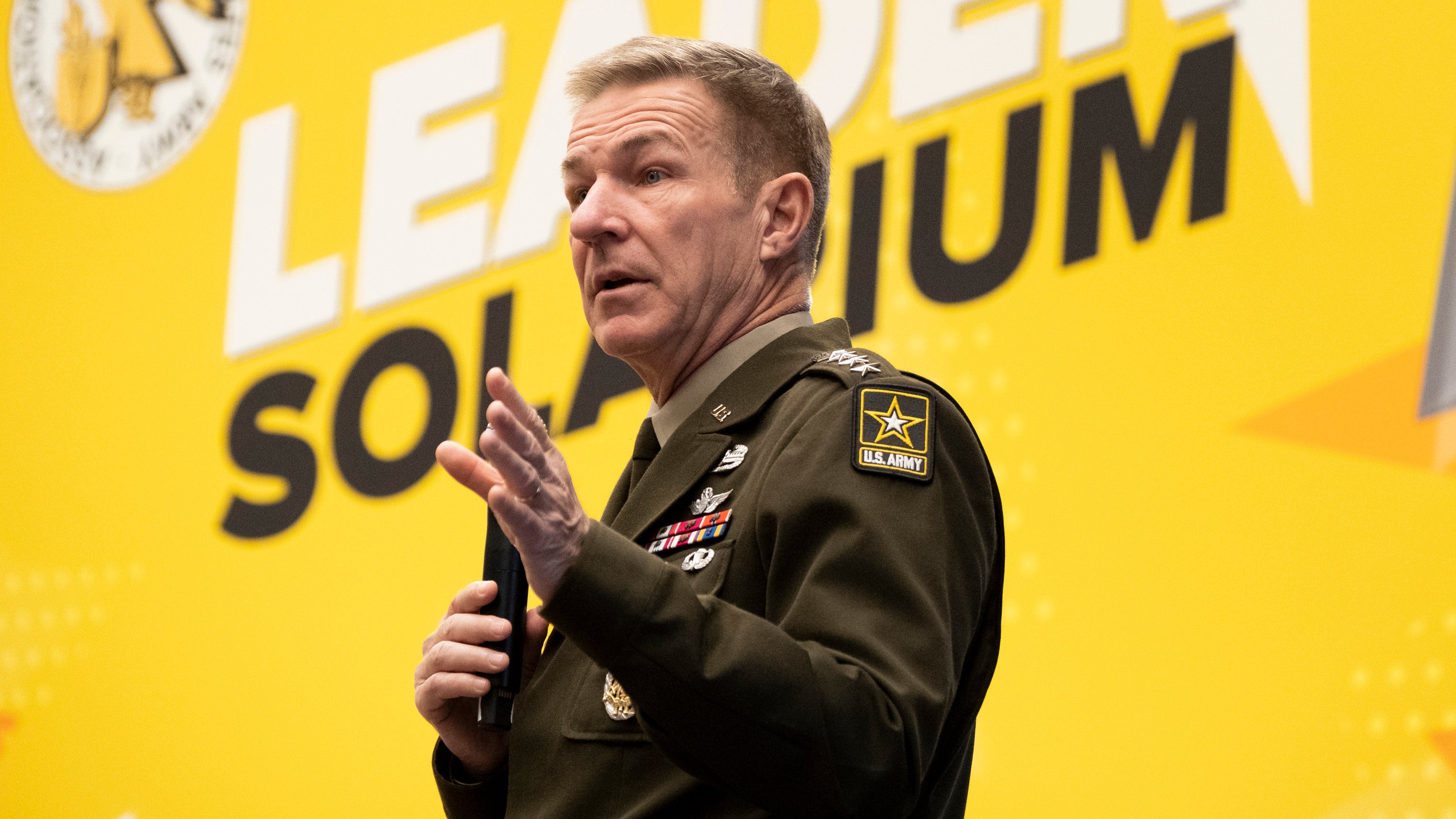 Chief of Staff of the Army Gen. James McConville speaks at the AUSA Solarium at the AUSA 2022 Annual Meeting in Washington, D.C., Monday, Oct. 10, 2022. (T.J. Kirkpatrick for AUSA)