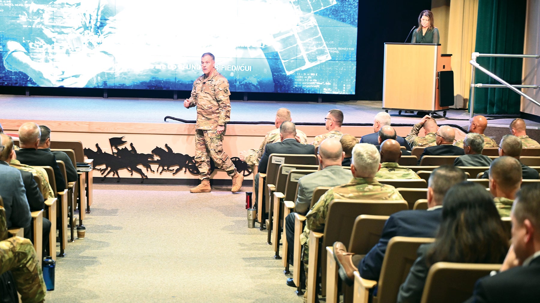 Gen. James Dickinson, commander of the U.S. Space Command, speaks during an Air Defense Artillery Symposium at Fort Sill, Oklahoma. (Credit: U.S. Army/Amber Osei)