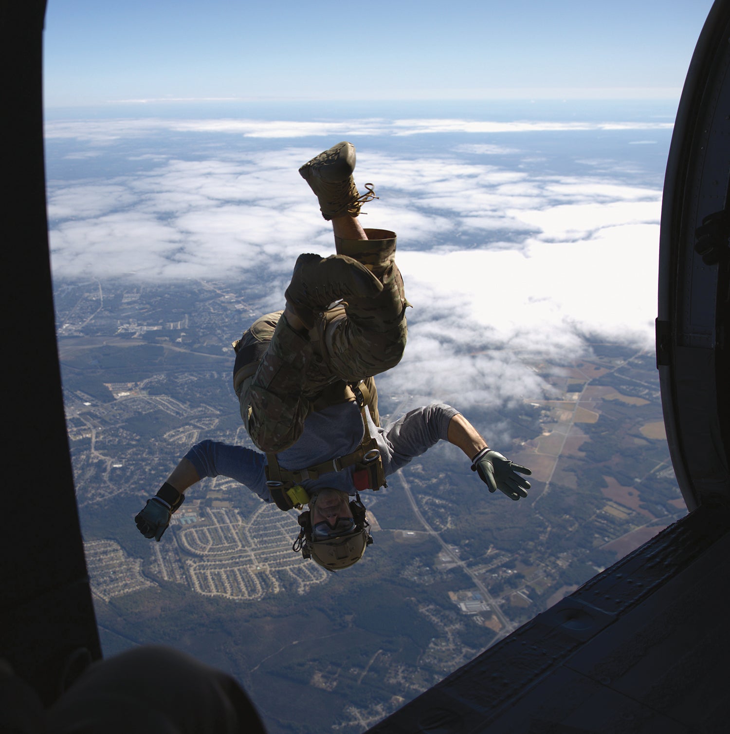A soldier performs a high-altitude jump during an exercise at Fort Liberty, North Carolina. (Credit: U.S. Army/Spc. Zoe Tourne)